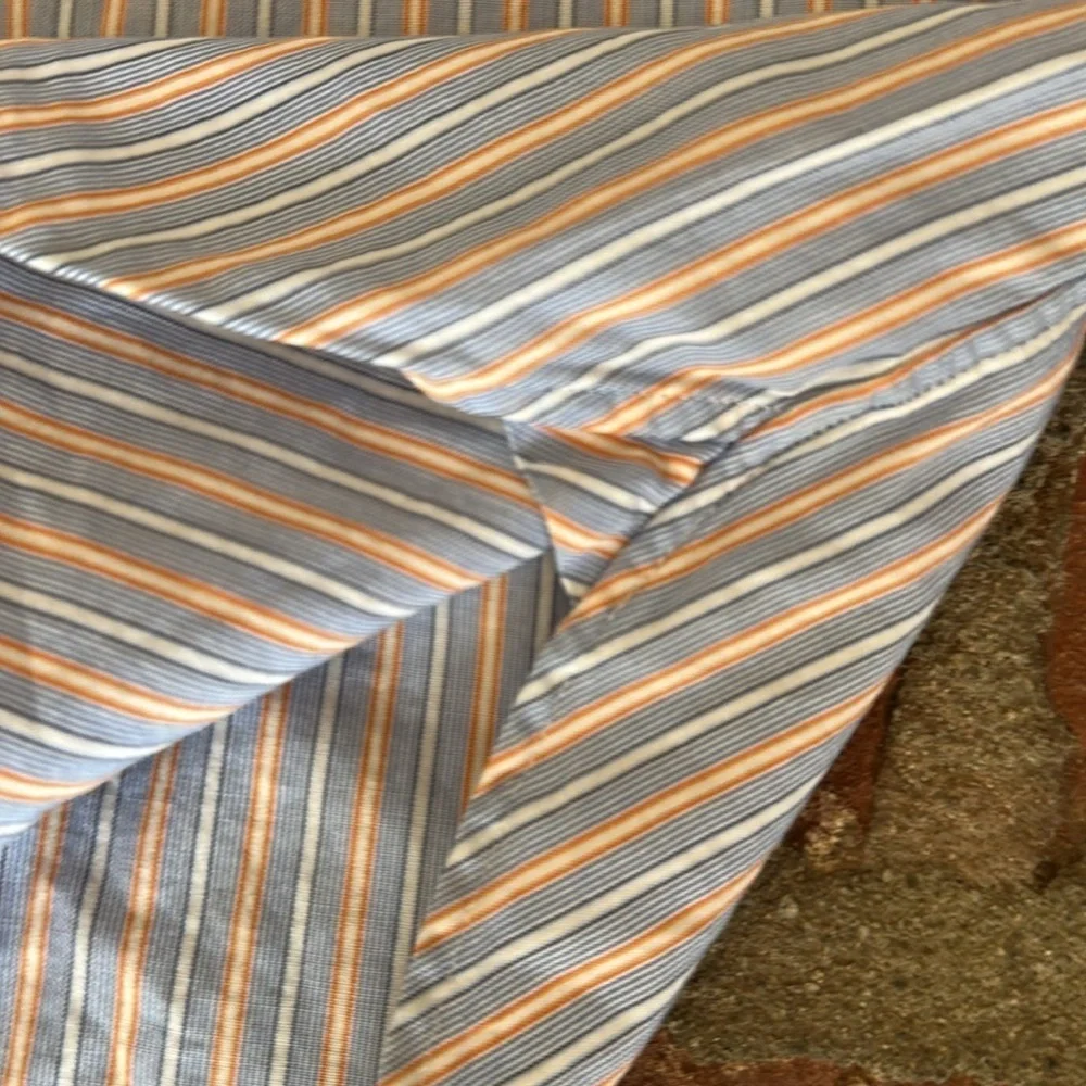 J. Crew Tailored Fit Men’s small 14-14.5 button down striped blue orange shirt